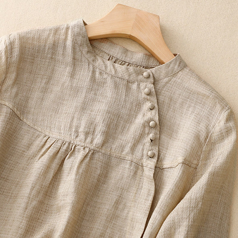 Koszula damska z bawełny i lnu z rękawami trzy czwarte, sznurowana, z Buddha Stones, zapinana na guziki - image 7