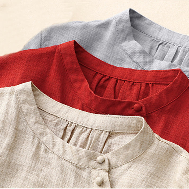 Koszula damska z bawełny i lnu z rękawami trzy czwarte, sznurowana, z Buddha Stones, zapinana na guziki - image 14