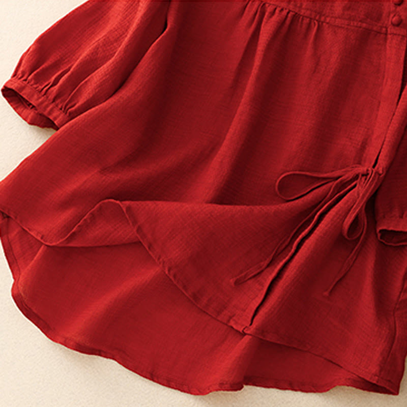 Koszula damska z bawełny i lnu z rękawami trzy czwarte, sznurowana, z Buddha Stones, zapinana na guziki - image 16