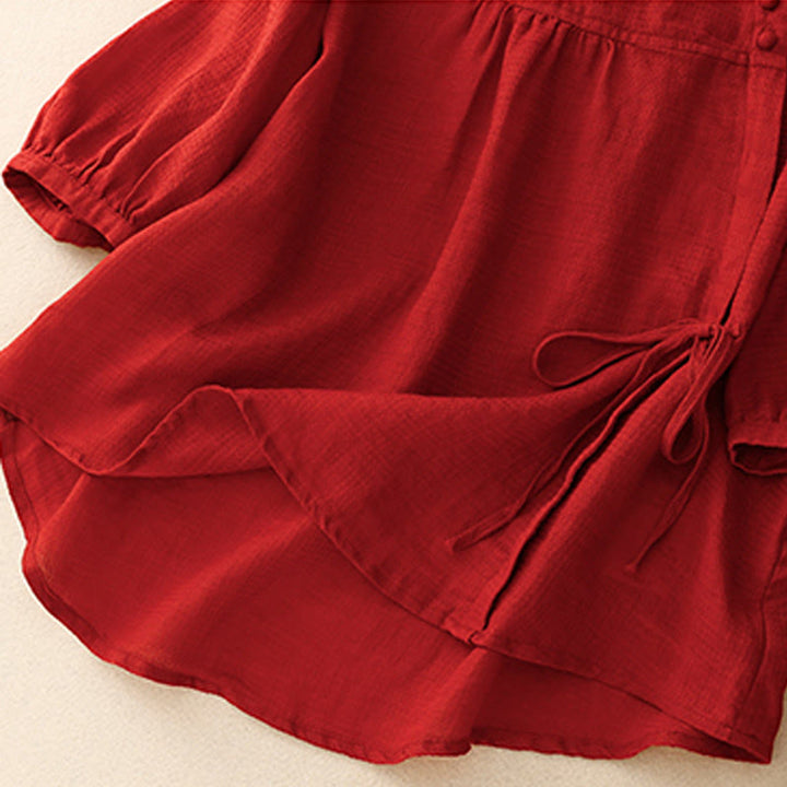 Koszula damska z bawełny i lnu z rękawami trzy czwarte, sznurowana, z Buddha Stones, zapinana na guziki - image 16