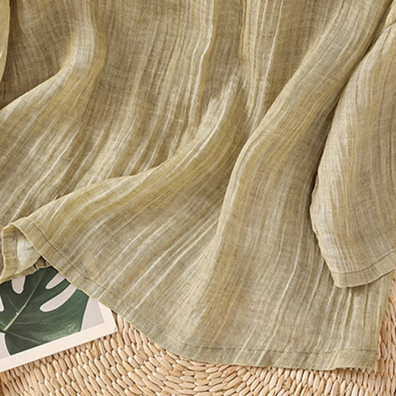 Koszulka damska z bawełny i lnu z okrągłym dekoltem i rękawami trzy czwarte, z Buddha Stones , swobodna, letnia, prosta - image 4