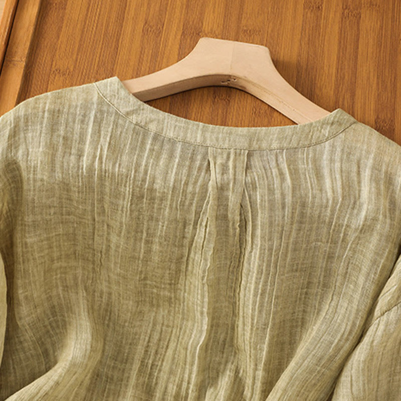 Koszulka damska z bawełny i lnu z okrągłym dekoltem i rękawami trzy czwarte, z Buddha Stones , swobodna, letnia, prosta - image 2