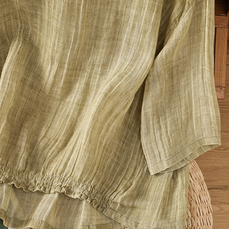 Koszulka damska z bawełny i lnu z okrągłym dekoltem i rękawami trzy czwarte, z Buddha Stones , swobodna, letnia, prosta - image 5