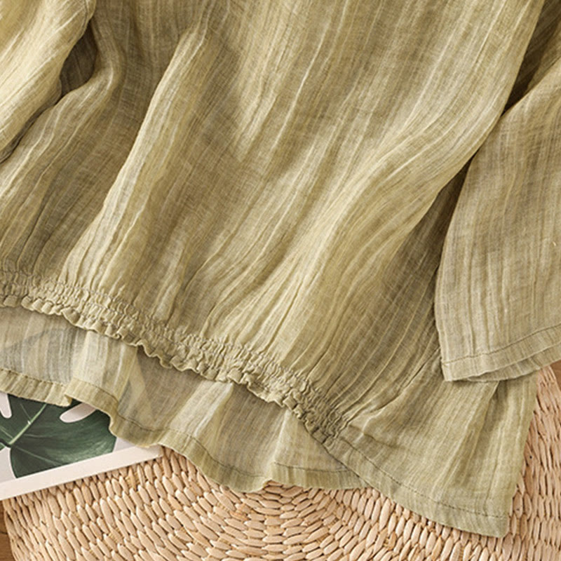 Koszulka damska z bawełny i lnu z okrągłym dekoltem i rękawami trzy czwarte, z Buddha Stones , swobodna, letnia, prosta - image 7