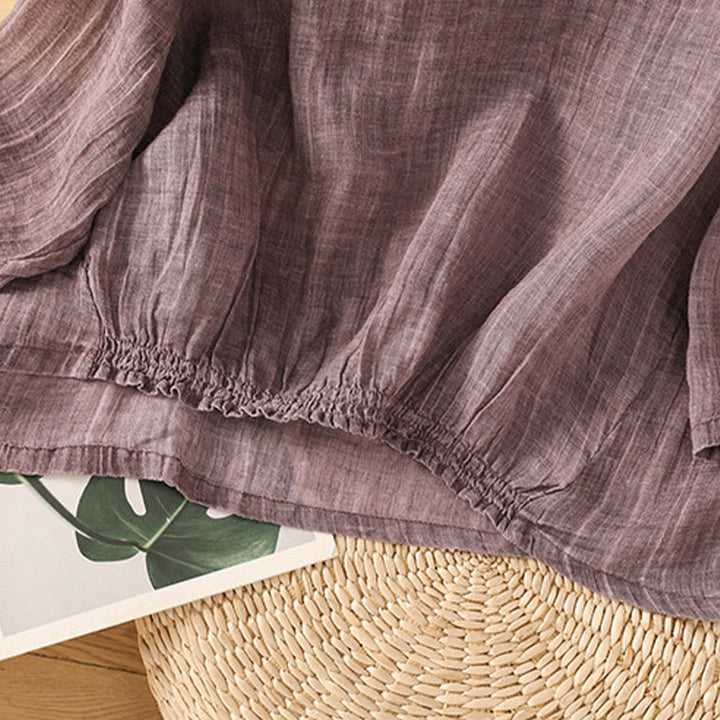 Koszulka damska z bawełny i lnu z okrągłym dekoltem i rękawami trzy czwarte, z Buddha Stones , swobodna, letnia, prosta - image 15