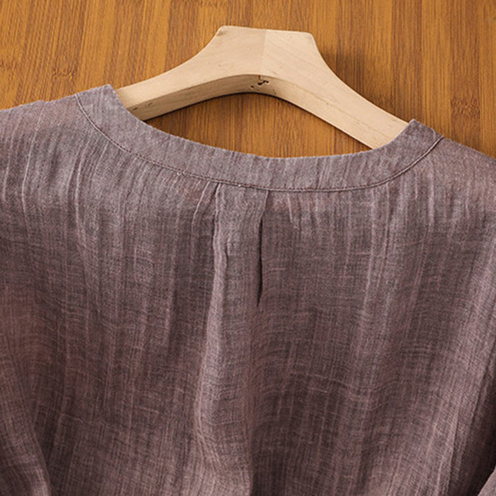 Koszulka damska z bawełny i lnu z okrągłym dekoltem i rękawami trzy czwarte, z Buddha Stones , swobodna, letnia, prosta - image 13