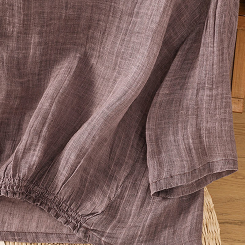 Koszulka damska z bawełny i lnu z okrągłym dekoltem i rękawami trzy czwarte, z Buddha Stones , swobodna, letnia, prosta - image 10