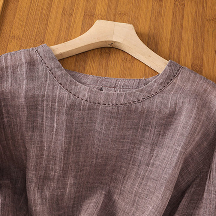 Koszulka damska z bawełny i lnu z okrągłym dekoltem i rękawami trzy czwarte, z Buddha Stones , swobodna, letnia, prosta - image 11