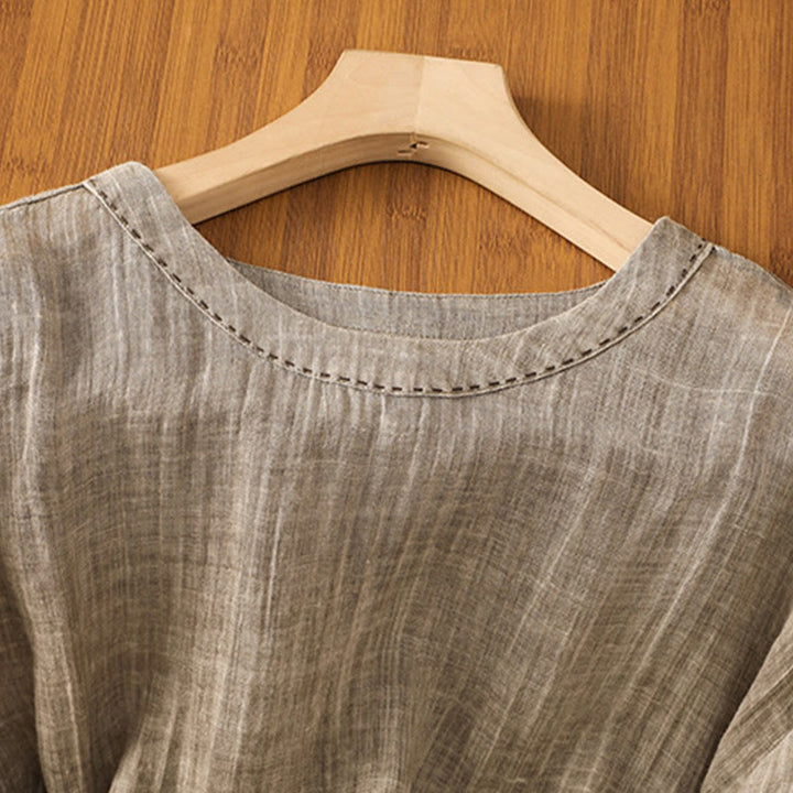 Koszulka damska z bawełny i lnu z okrągłym dekoltem i rękawami trzy czwarte, z Buddha Stones , swobodna, letnia, prosta - image 18