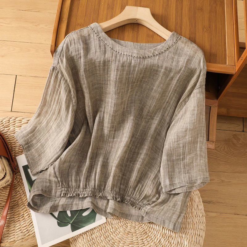 Koszulka damska z bawełny i lnu z okrągłym dekoltem i rękawami trzy czwarte, z Buddha Stones , swobodna, letnia, prosta - Dębnik - US14, UK/AU18, EU46 (2XL) - image 16