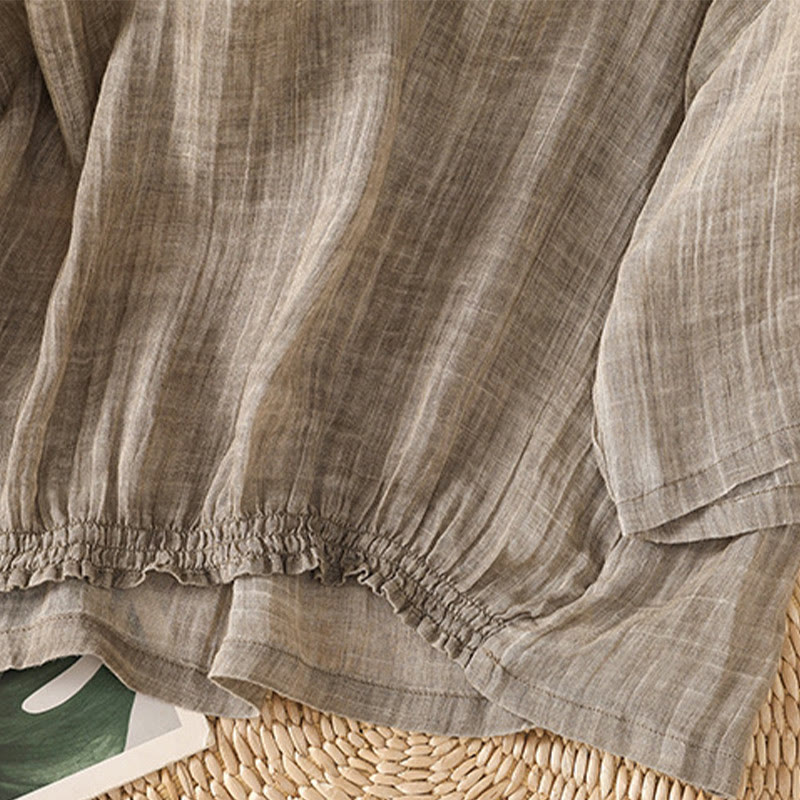 Koszulka damska z bawełny i lnu z okrągłym dekoltem i rękawami trzy czwarte, z Buddha Stones , swobodna, letnia, prosta - image 21