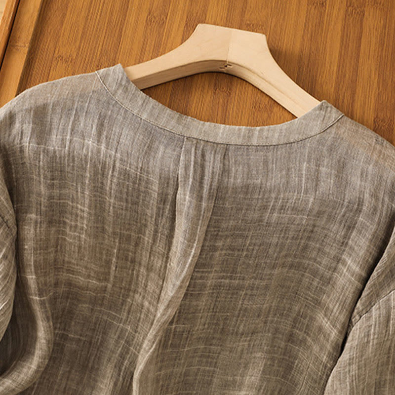 Koszulka damska z bawełny i lnu z okrągłym dekoltem i rękawami trzy czwarte, z Buddha Stones , swobodna, letnia, prosta - image 20