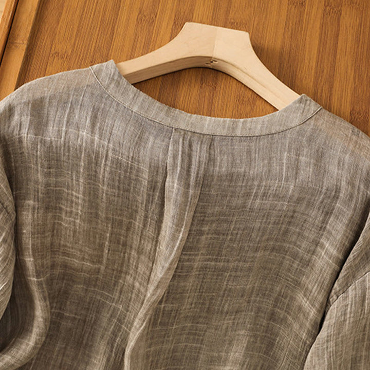 Koszulka damska z bawełny i lnu z okrągłym dekoltem i rękawami trzy czwarte, z Buddha Stones , swobodna, letnia, prosta - image 20