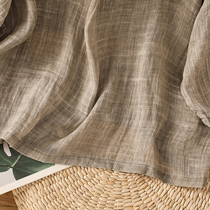 Koszulka damska z bawełny i lnu z okrągłym dekoltem i rękawami trzy czwarte, z Buddha Stones , swobodna, letnia, prosta - image 22