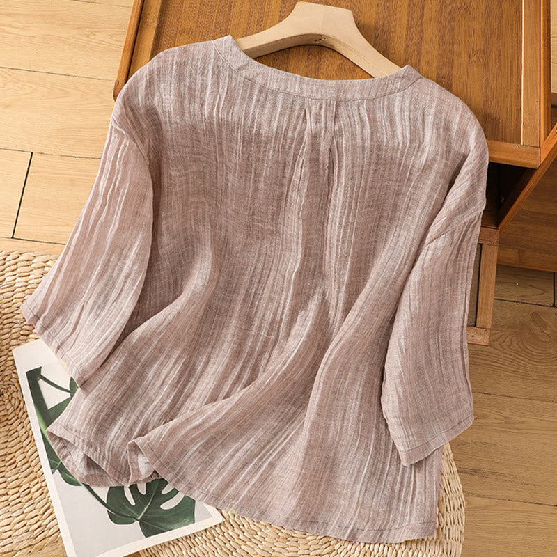 Koszulka damska z bawełny i lnu z okrągłym dekoltem i rękawami trzy czwarte, z Buddha Stones , swobodna, letnia, prosta - Oset - US14, UK/AU18, EU46 (2XL) - image 24