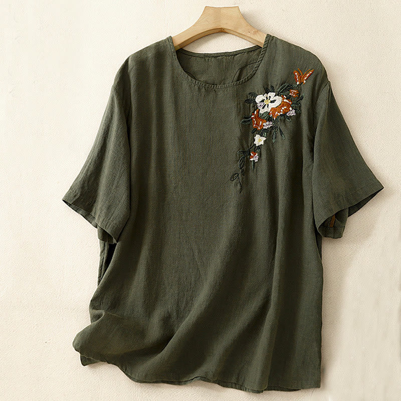 Koszulka damska z krótkim rękawem i bawełnianym nadrukiem Buddha Stones Casual Summer Crew Neck T-shirt - DarkOliveGreen - US14, UK/AU18, EU46 (2XL) - image 16