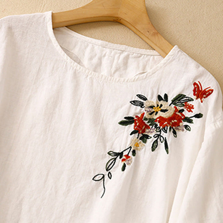 Koszulka damska z krótkim rękawem i bawełnianym nadrukiem Buddha Stones Casual Summer Crew Neck T-shirt