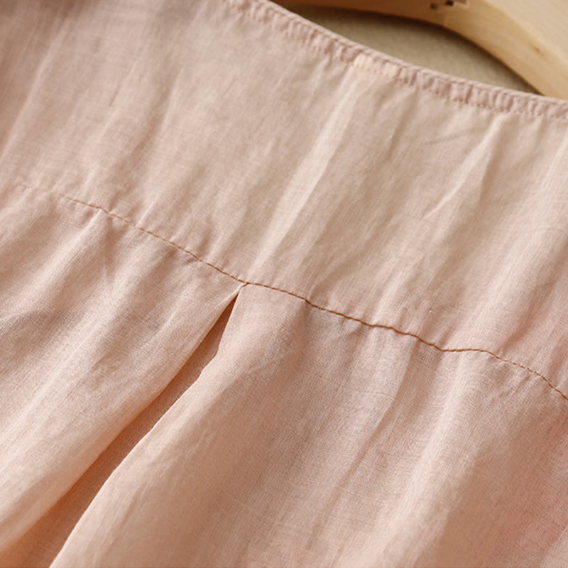 Koszula damska z bawełny i lnu z rękawami trzy czwarte, haftowana z motywem Buddha Stones i róży winorośli - image 2