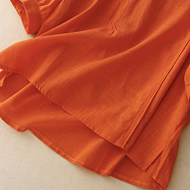 Koszula damska z bawełny i lnu z rękawami trzy czwarte, haftowana z motywem Buddha Stones i róży winorośli - image 9