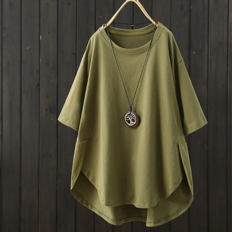 Koszulka damska z krótkim rękawem i okrągłym dekoltem "Buddha Stones" w swobodnym, luźnym, letnim stylu - Oliwka - US14, UK/AU18, EU46 (2XL) - image 0
