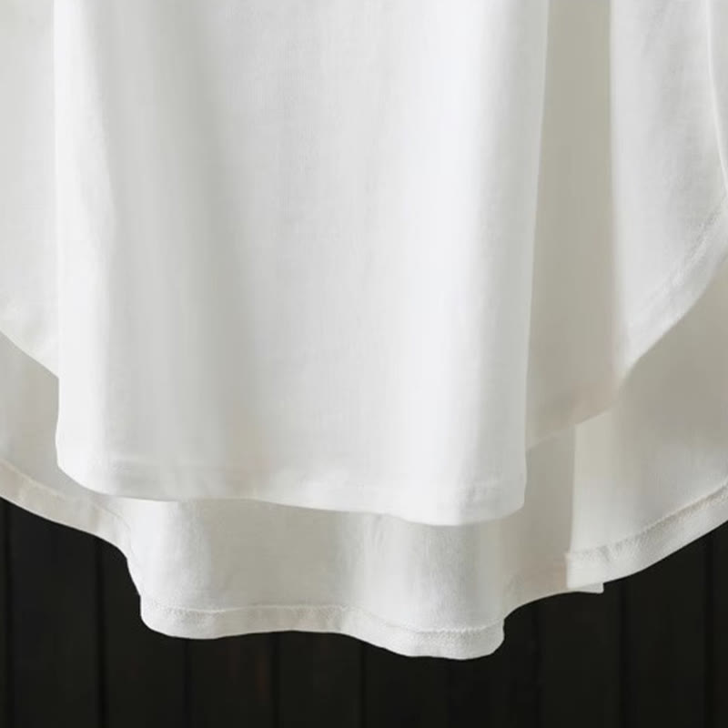 Buddha Stones Casual Loose Summer Plain Crew Neck Damska bawełniana koszulka z krótkim rękawem - image 6