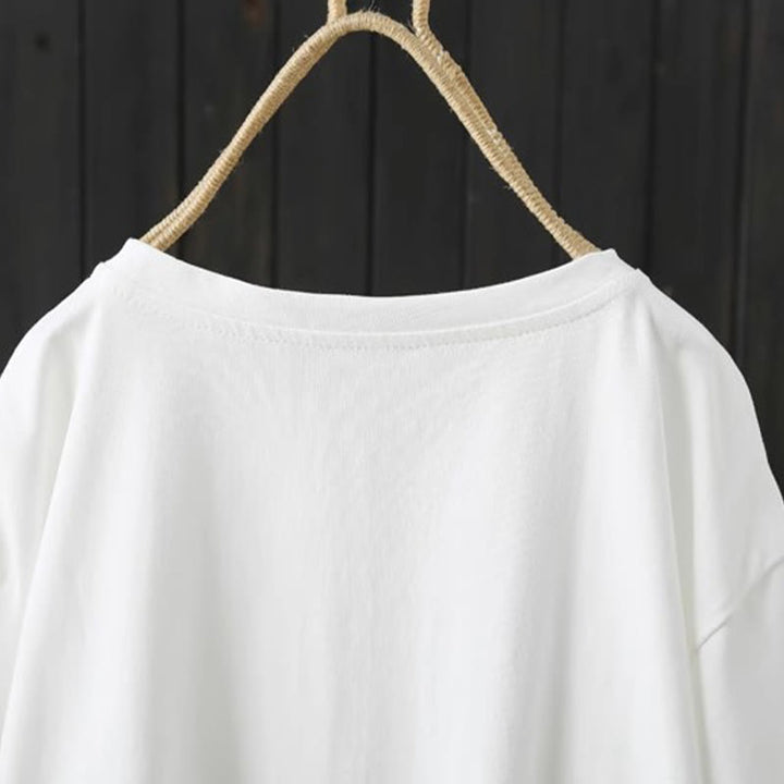 Buddha Stones Casual Loose Summer Plain Crew Neck Damska bawełniana koszulka z krótkim rękawem - image 4