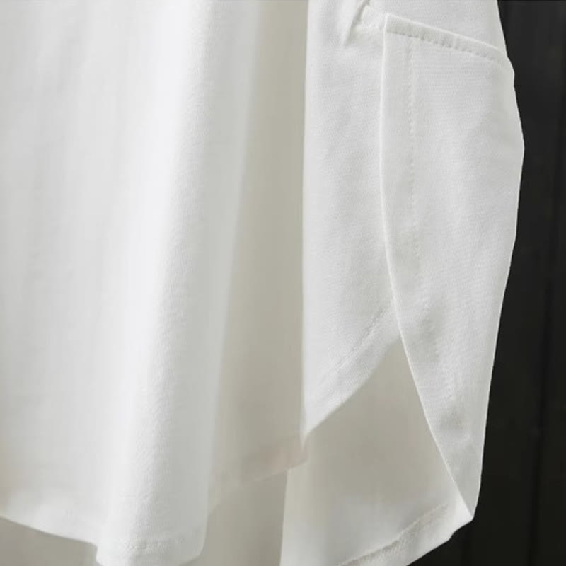 Buddha Stones Casual Loose Summer Plain Crew Neck Damska bawełniana koszulka z krótkim rękawem - image 7