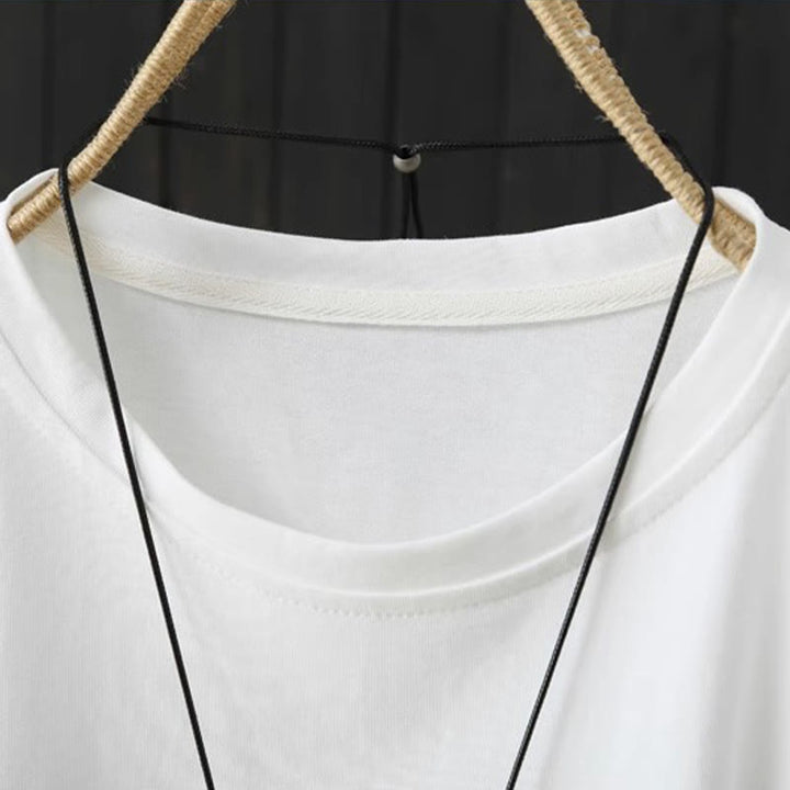 Buddha Stones Casual Loose Summer Plain Crew Neck Damska bawełniana koszulka z krótkim rękawem - image 12