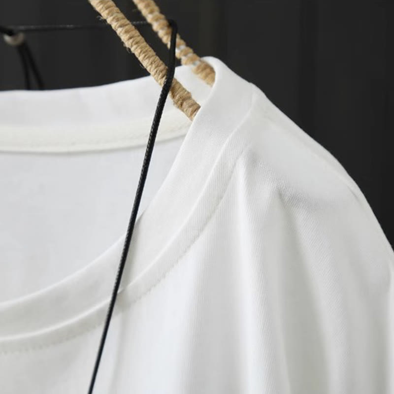 Buddha Stones Casual Loose Summer Plain Crew Neck Damska bawełniana koszulka z krótkim rękawem - image 9