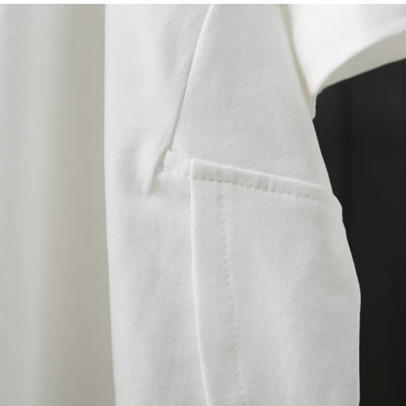 Buddha Stones Casual Loose Summer Plain Crew Neck Damska bawełniana koszulka z krótkim rękawem - image 8