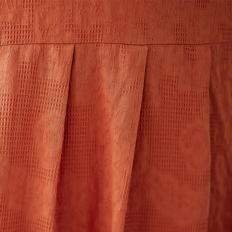 Sukienka midi Buddha Stones w jednolitym kolorze z żakardu z okrągłym dekoltem i krótkim bufiastym rękawem z bawełny i lnu - image 9