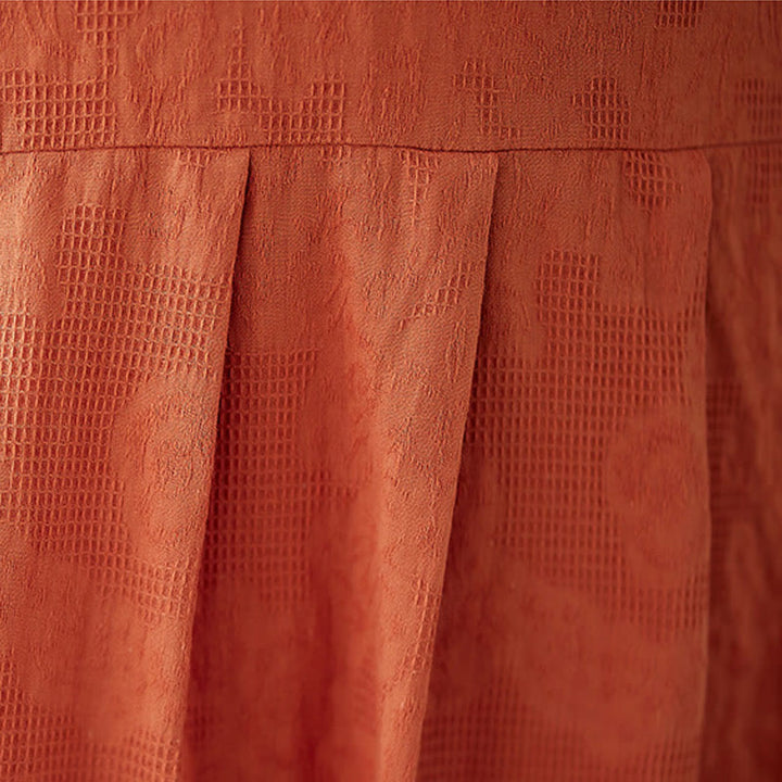 Sukienka midi Buddha Stones w jednolitym kolorze z żakardu z okrągłym dekoltem i krótkim bufiastym rękawem z bawełny i lnu - image 9