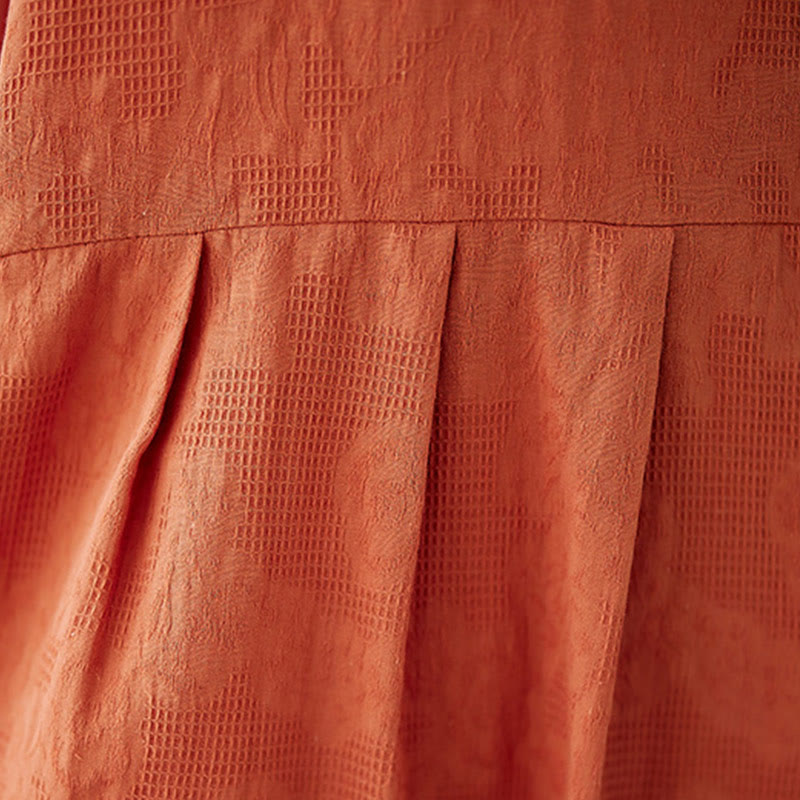 Sukienka midi Buddha Stones w jednolitym kolorze z żakardu z okrągłym dekoltem i krótkim bufiastym rękawem z bawełny i lnu - image 10