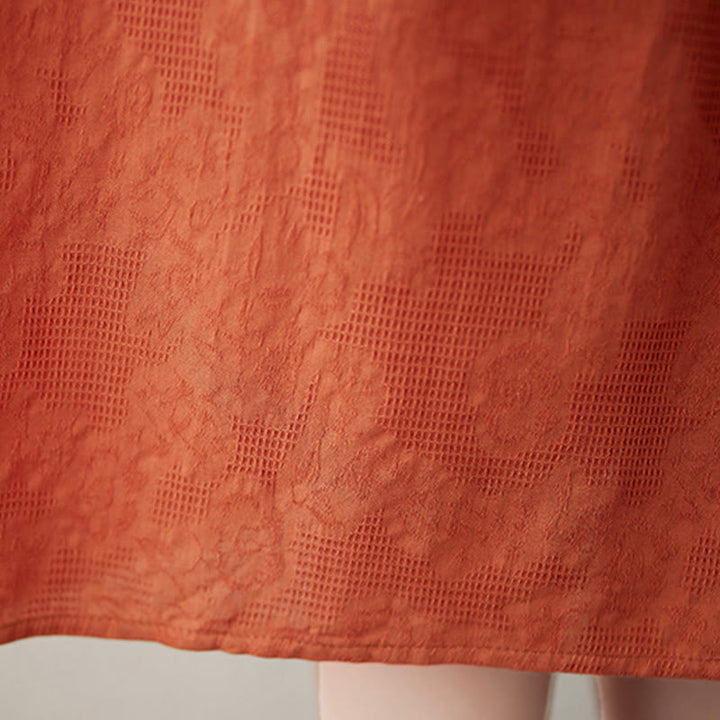 Sukienka midi Buddha Stones w jednolitym kolorze z żakardu z okrągłym dekoltem i krótkim bufiastym rękawem z bawełny i lnu - image 8