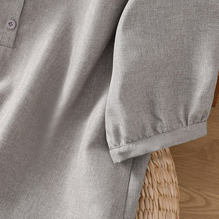 Koszula damska z bawełny i lnu z rękawami trzy czwarte, z okrągłym dekoltem i prostymi guzikami Buddha Stones - image 5