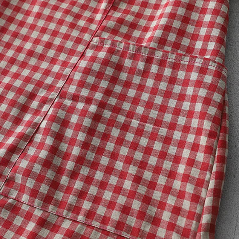 Sukienka midi z bawełny Buddha Stones w kratkę, z krótkim rękawem i kieszeniami, w swobodnym stylu vintage - image 12