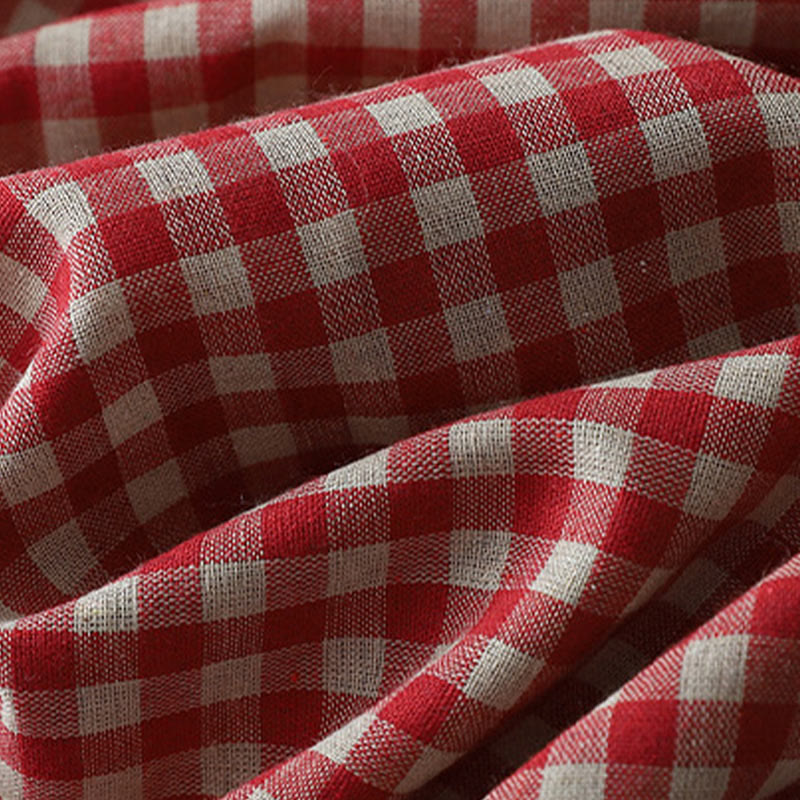 Sukienka midi z bawełny Buddha Stones w kratkę, z krótkim rękawem i kieszeniami, w swobodnym stylu vintage - image 13