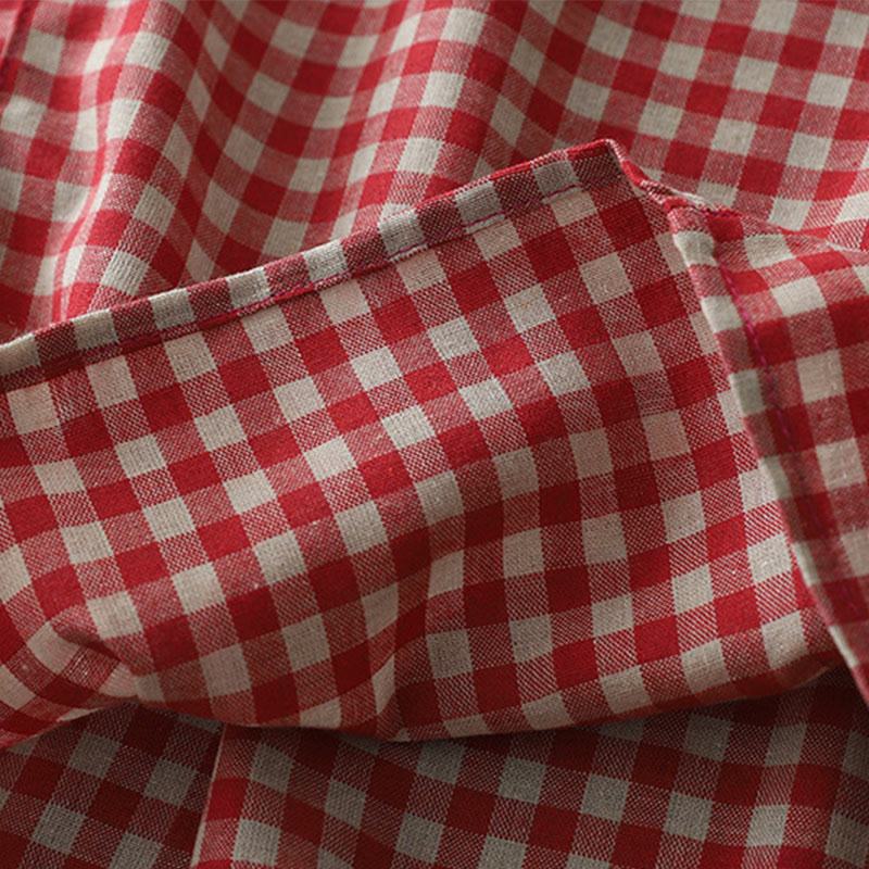 Sukienka midi z bawełny Buddha Stones w kratkę, z krótkim rękawem i kieszeniami, w swobodnym stylu vintage - image 14