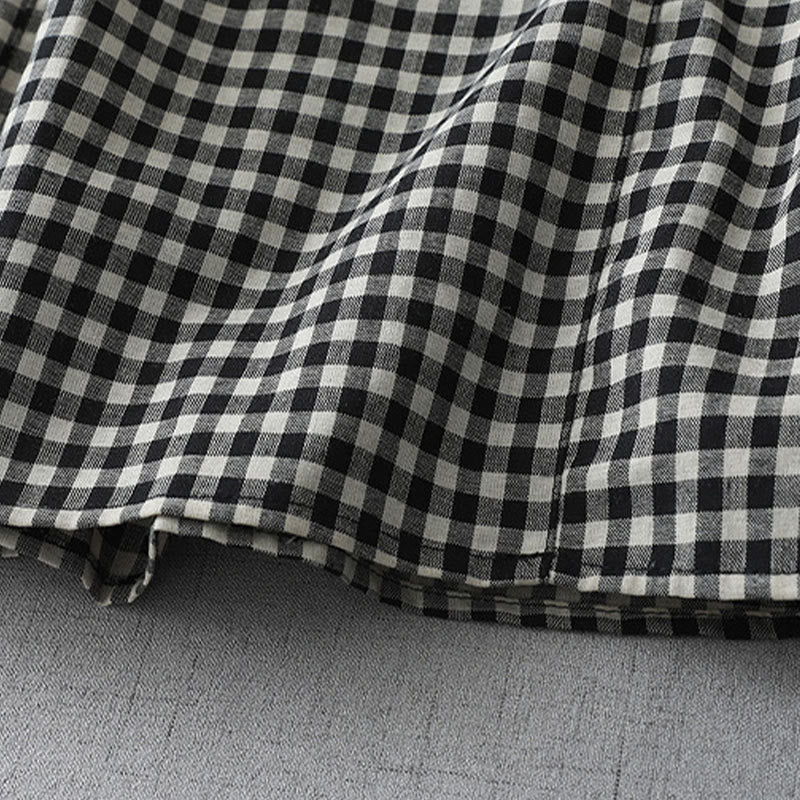 Sukienka midi z bawełny Buddha Stones w kratkę, z krótkim rękawem i kieszeniami, w swobodnym stylu vintage - image 5