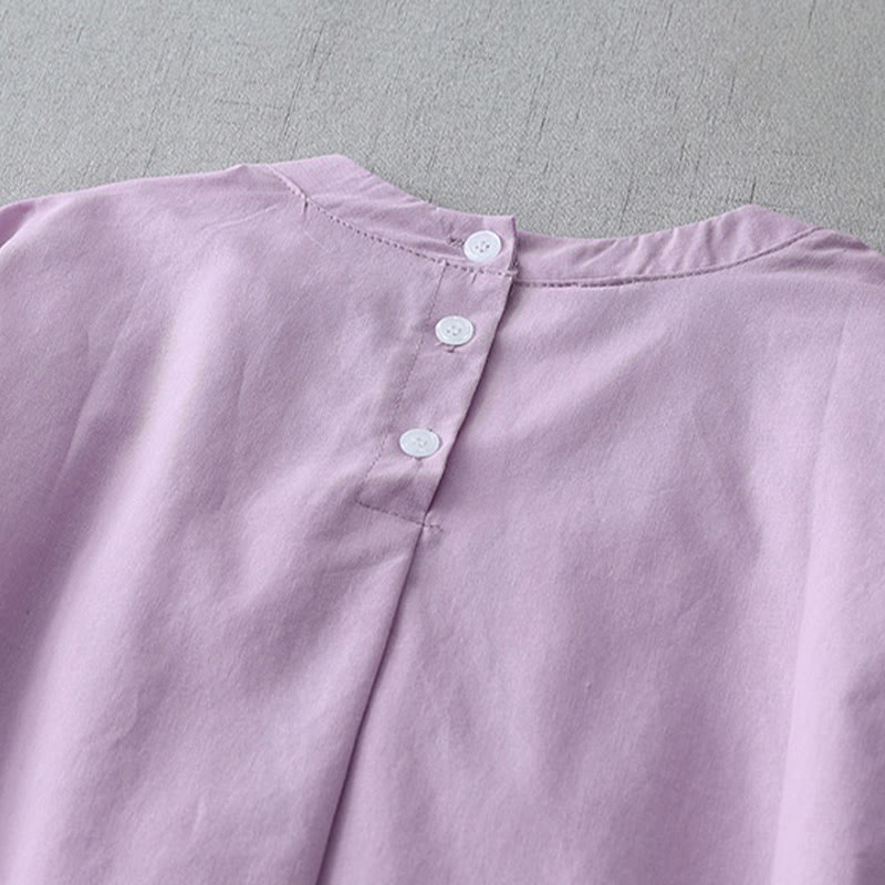 Sukienka midi z kolekcji Buddha Stones w swobodnym, czystym kolorze, z guzikami z tyłu, okrągłym dekoltem, krótkim rękawem, bawełną i lnem, z kieszeniami - image 19