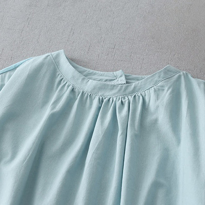 Sukienka midi z kolekcji Buddha Stones w swobodnym, czystym kolorze, z guzikami z tyłu, okrągłym dekoltem, krótkim rękawem, bawełną i lnem, z kieszeniami - image 2