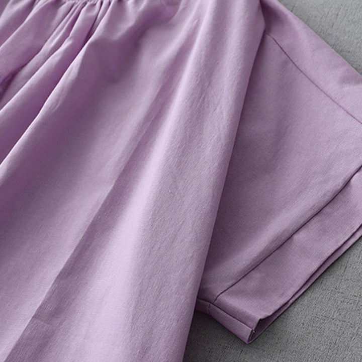 Sukienka midi z kolekcji Buddha Stones w swobodnym, czystym kolorze, z guzikami z tyłu, okrągłym dekoltem, krótkim rękawem, bawełną i lnem, z kieszeniami - image 20