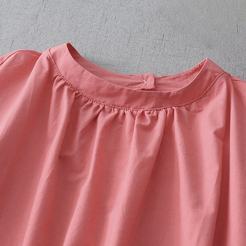 Sukienka midi z kolekcji Buddha Stones w swobodnym, czystym kolorze, z guzikami z tyłu, okrągłym dekoltem, krótkim rękawem, bawełną i lnem, z kieszeniami - image 7