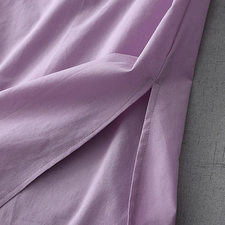 Sukienka midi z kolekcji Buddha Stones w swobodnym, czystym kolorze, z guzikami z tyłu, okrągłym dekoltem, krótkim rękawem, bawełną i lnem, z kieszeniami - image 24