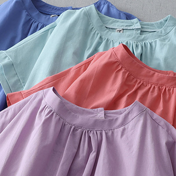 Sukienka midi z kolekcji Buddha Stones w swobodnym, czystym kolorze, z guzikami z tyłu, okrągłym dekoltem, krótkim rękawem, bawełną i lnem, z kieszeniami - image 26