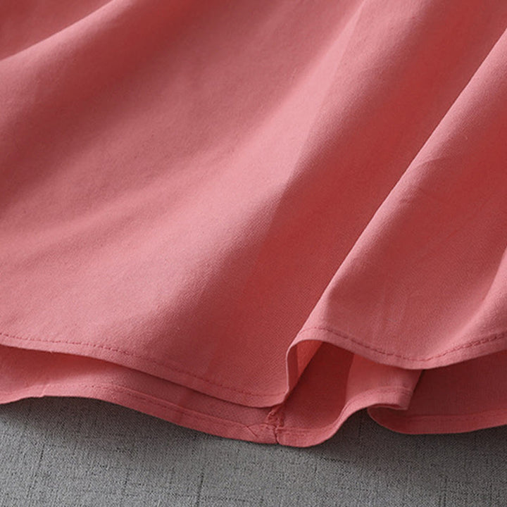 Sukienka midi z kolekcji Buddha Stones w swobodnym, czystym kolorze, z guzikami z tyłu, okrągłym dekoltem, krótkim rękawem, bawełną i lnem, z kieszeniami - image 9