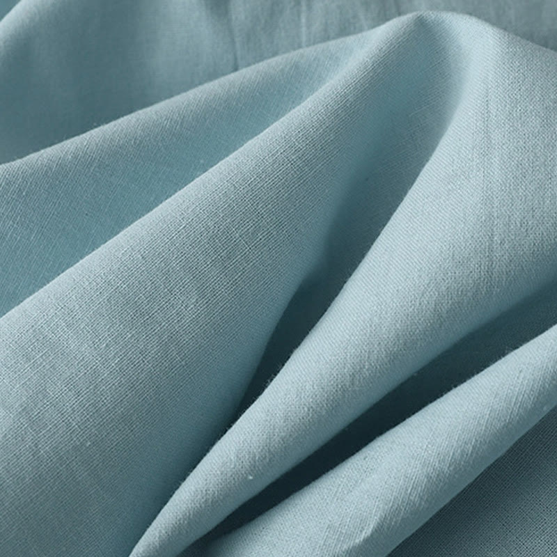 Sukienka midi z kolekcji Buddha Stones w swobodnym, czystym kolorze, z guzikami z tyłu, okrągłym dekoltem, krótkim rękawem, bawełną i lnem, z kieszeniami - image 4