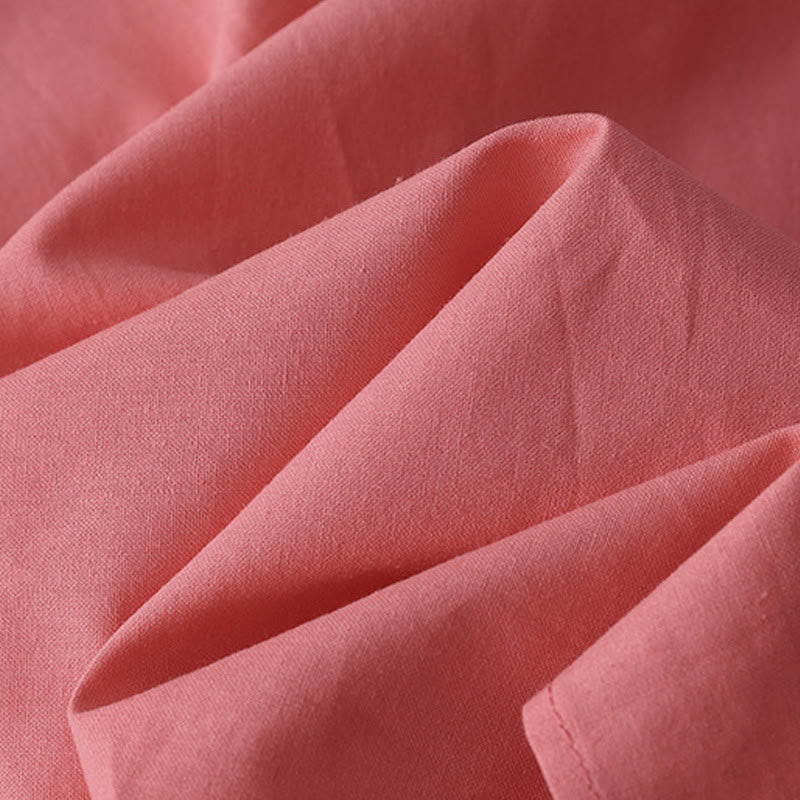 Sukienka midi z kolekcji Buddha Stones w swobodnym, czystym kolorze, z guzikami z tyłu, okrągłym dekoltem, krótkim rękawem, bawełną i lnem, z kieszeniami - image 8