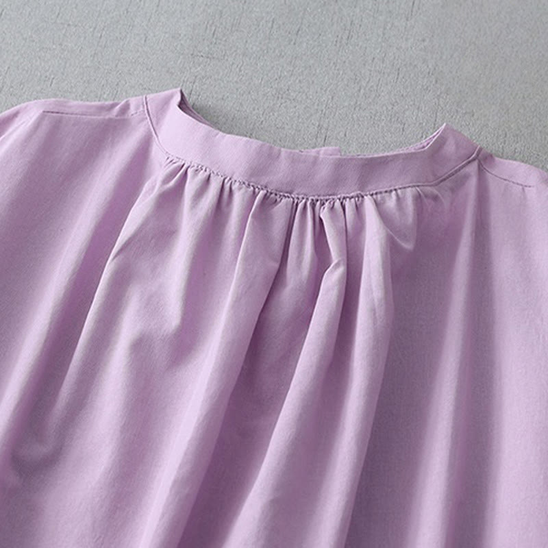 Sukienka midi z kolekcji Buddha Stones w swobodnym, czystym kolorze, z guzikami z tyłu, okrągłym dekoltem, krótkim rękawem, bawełną i lnem, z kieszeniami - image 18