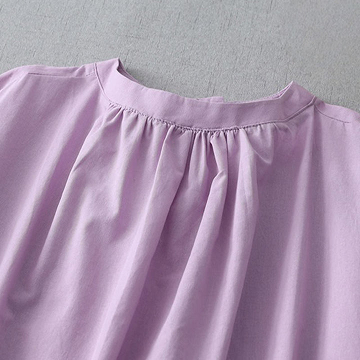 Sukienka midi z kolekcji Buddha Stones w swobodnym, czystym kolorze, z guzikami z tyłu, okrągłym dekoltem, krótkim rękawem, bawełną i lnem, z kieszeniami - image 18